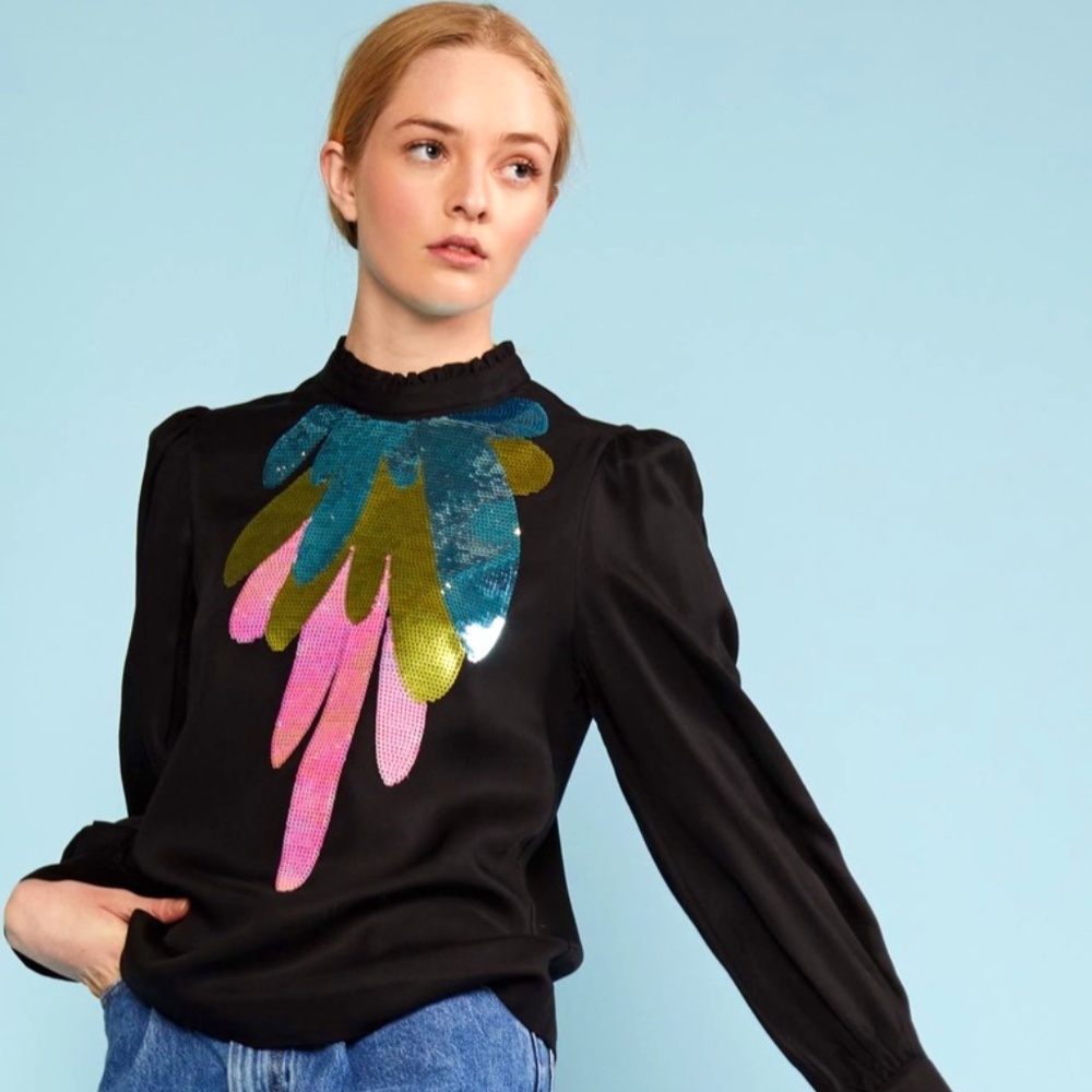 Cynthia Rowley Candice Sequin Embroidered Top